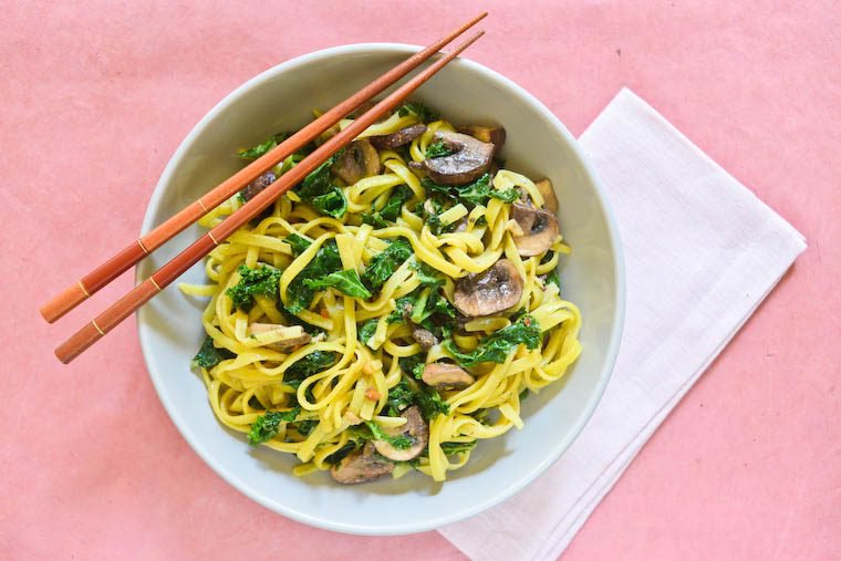 Peanut Noodles with Kale and Mushrooms Recipe