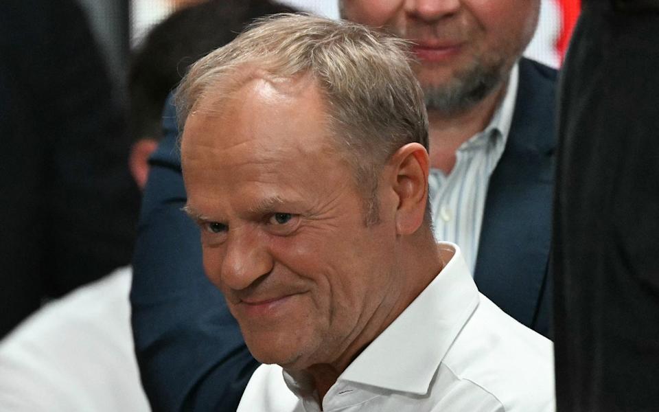 Donald Tusk, Poland's prime minister, smiles at the joy of supporters of Rafal Trzaskowski