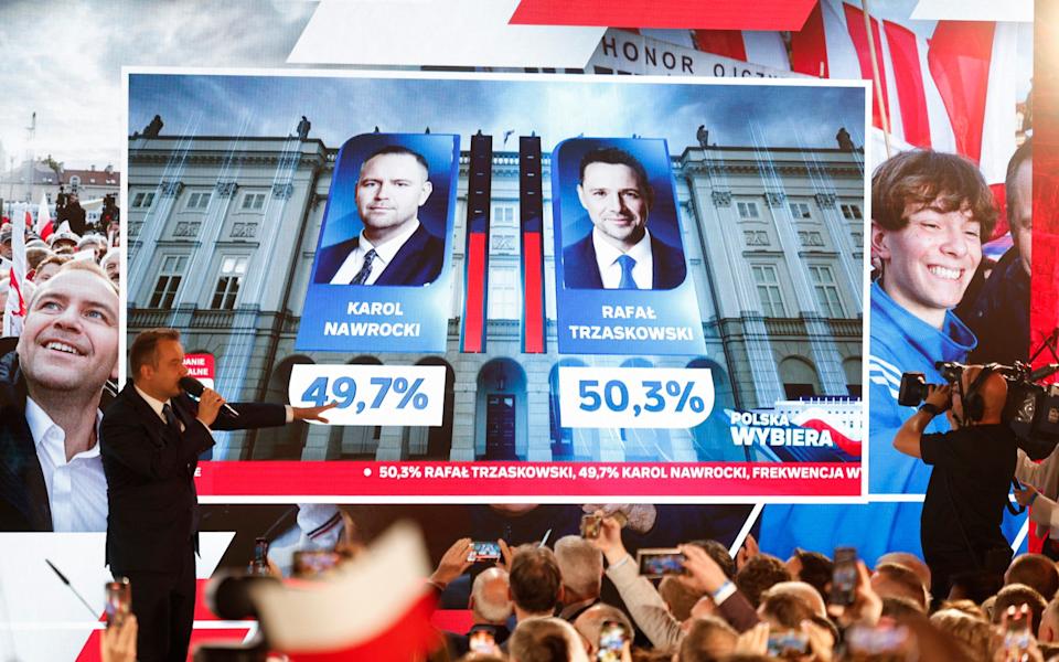 Preliminary results are displayed during the election night event showing the percentage of votes for the presidential candidates