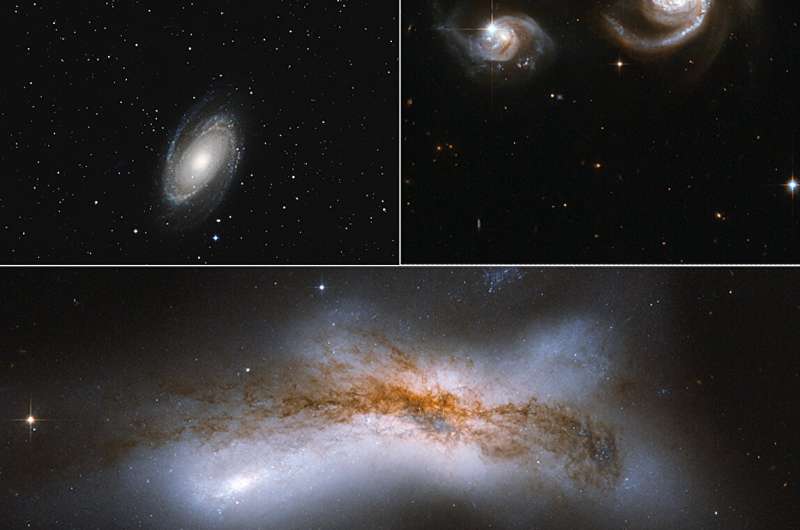 Other galaxies show examples of three future scenarios for the Milky Way and Andromeda: galaxies passing in the night, a close encounter, a full collision and merger. Credit: NASA / ESA Astronomers thought the milky way was doomed to crash into andromeda. now they're not so sure