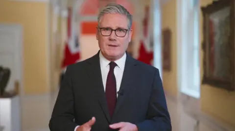 Downing Street Prime Minister Sir Keir Starmer photographed during a video statement in No 10 Downing Street